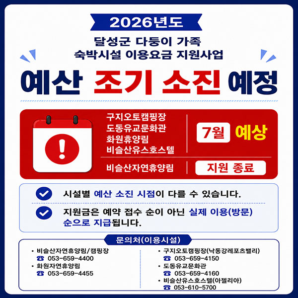 달성군 다둥이 할인 예산 조기 조진 안내